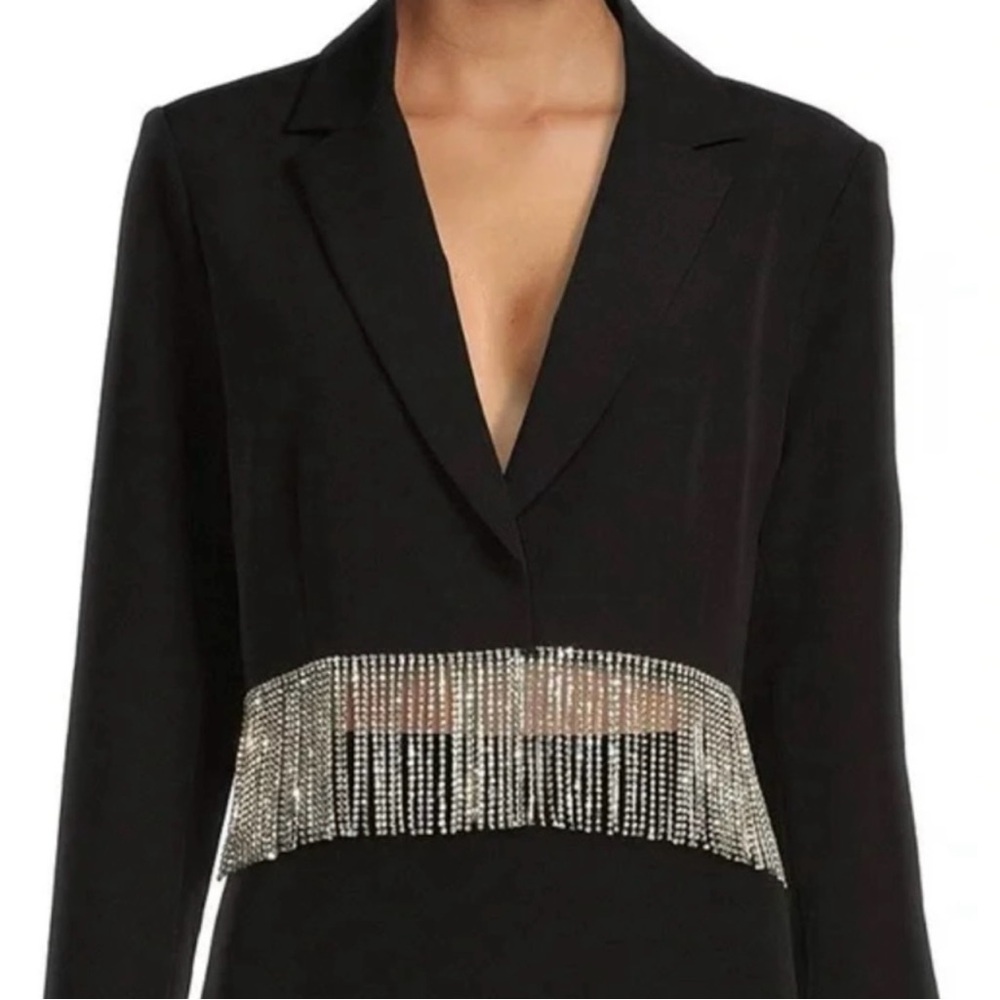 Gianni Bini Black Anya Blazer with Silver Fringe Rhinestones Size 4
